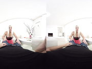 Naughty blonde with generous boobs in VR